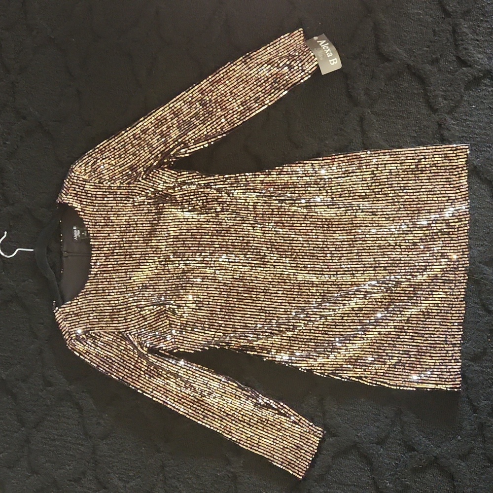 Gold Sequin, black lined dress Alexa B